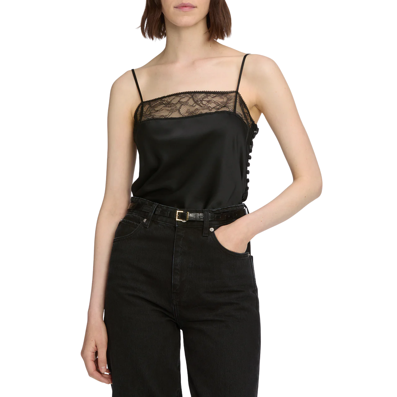The lace insert cami Black