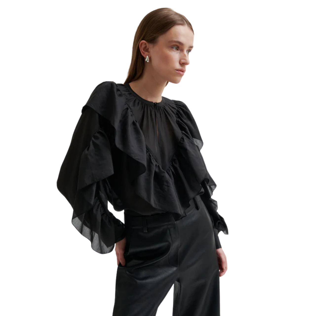 Fria Frill Blouse  Black