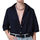 Frances Cropped Cape Button Up Navy