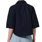 Frances Cropped Cape Button Up Navy