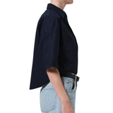 Frances Cropped Cape Button Up Navy