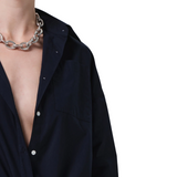 Frances Cropped Cape Button Up Navy