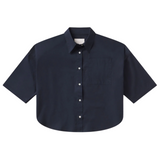 Frances Cropped Cape Button Up Navy