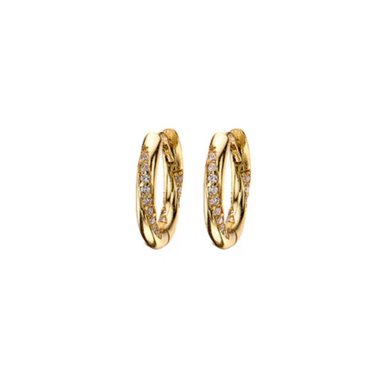 Gold Scattered Pavé Huggie Earrings
