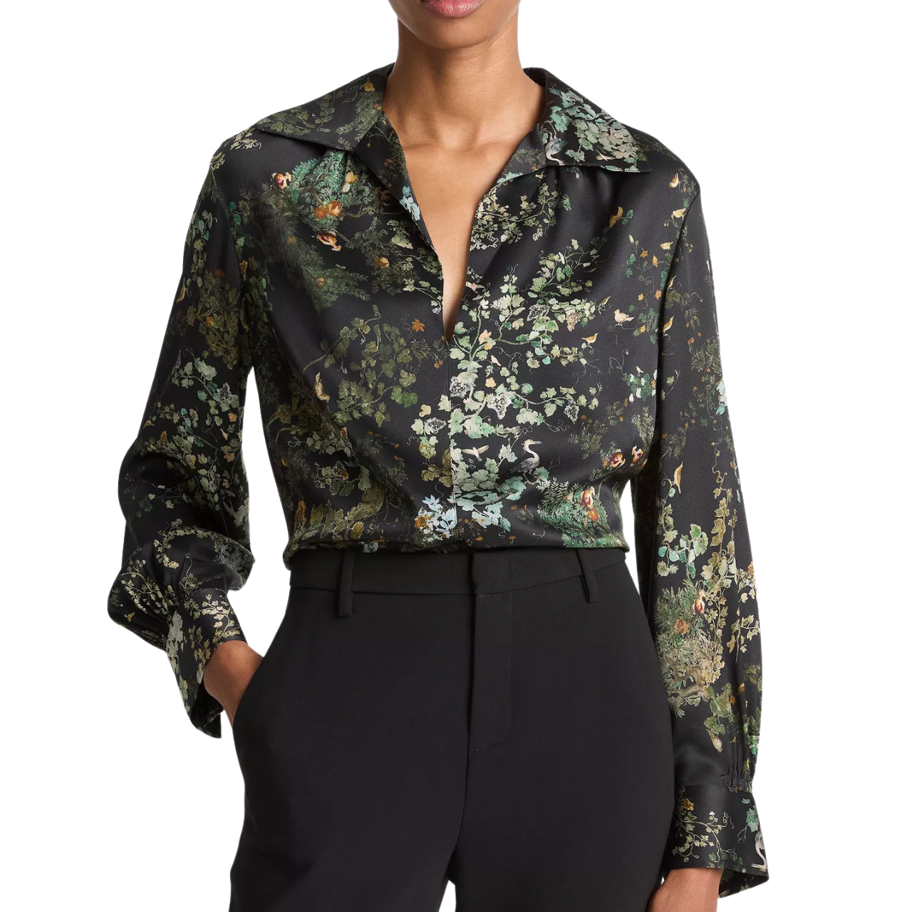 Grape Vine Placed Smocked Blouse Black