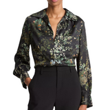 Grape Vine Placed Smocked Blouse Black