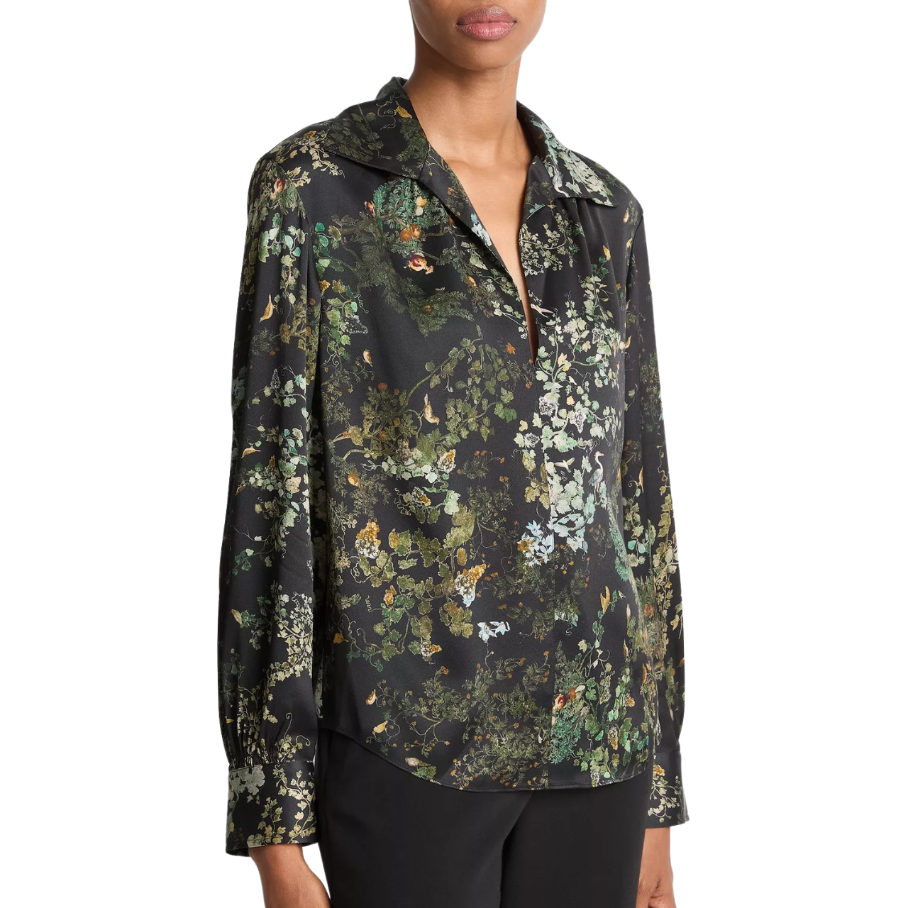 Grape Vine Placed Smocked Blouse Black