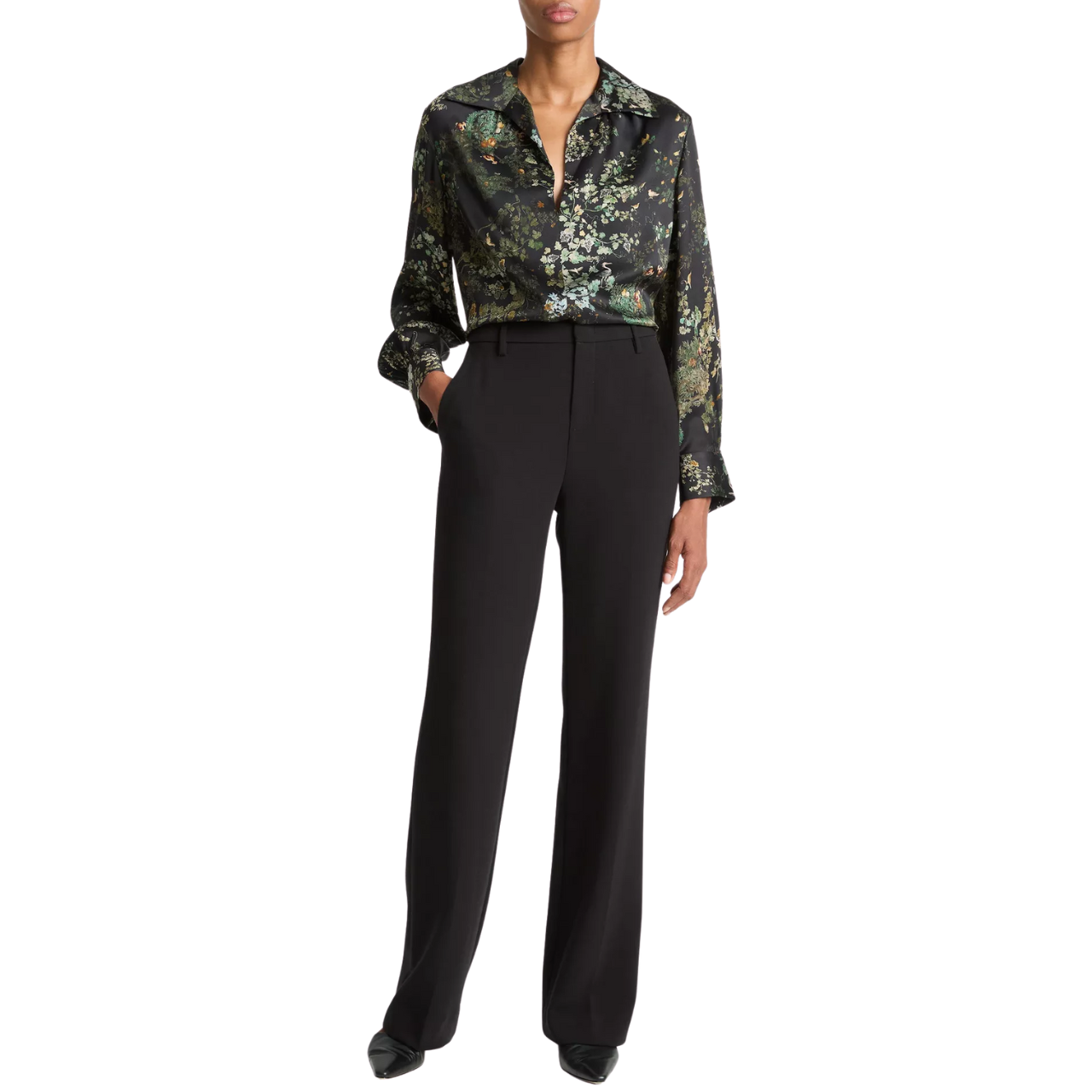 Grape Vine Placed Smocked Blouse Black