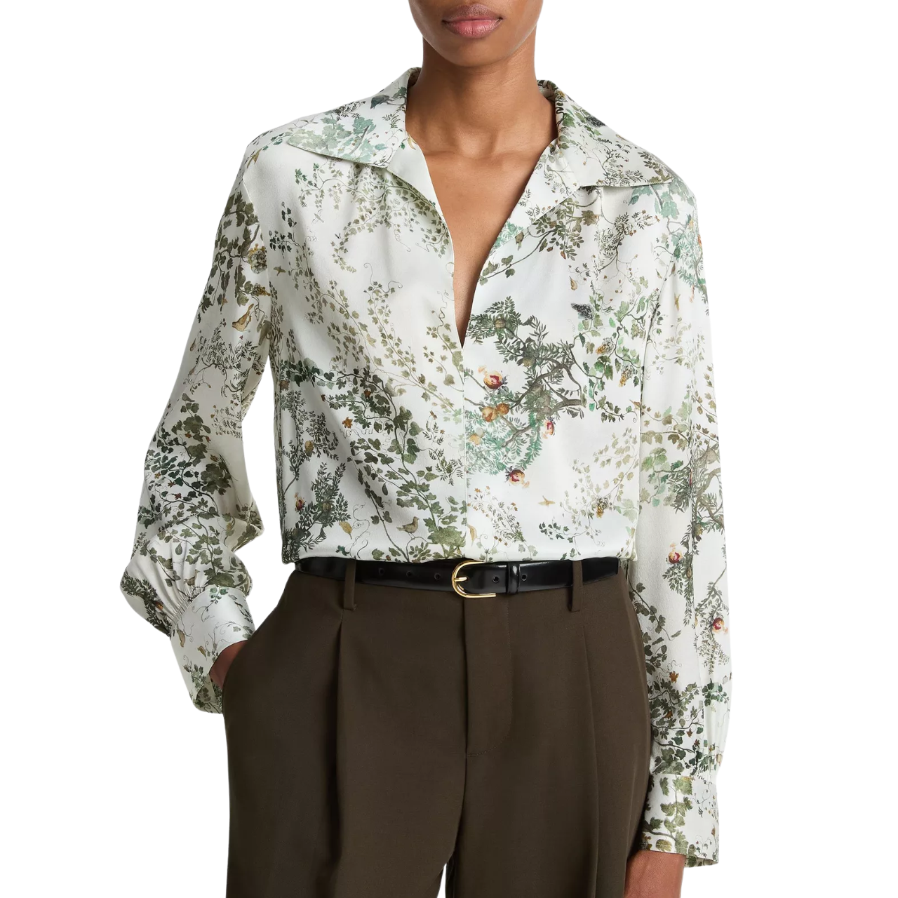 Grape Vine Placed Smocked Blouse Cream