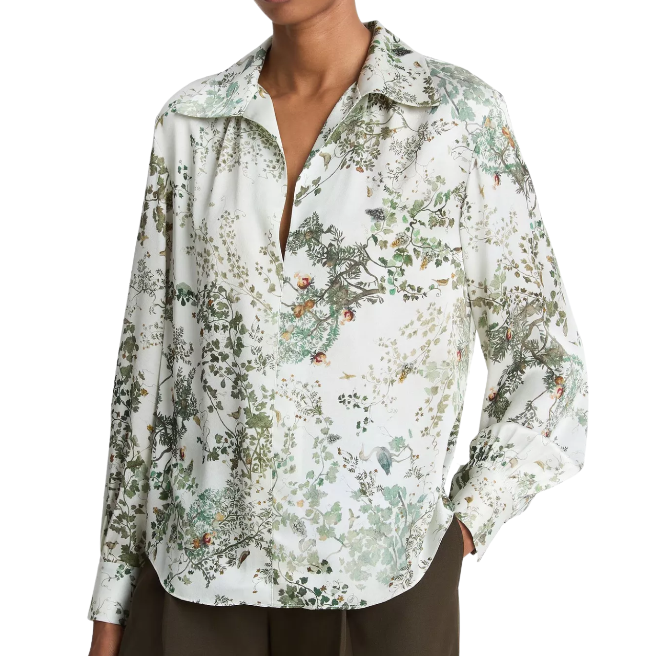 Grape Vine Placed Smocked Blouse Cream