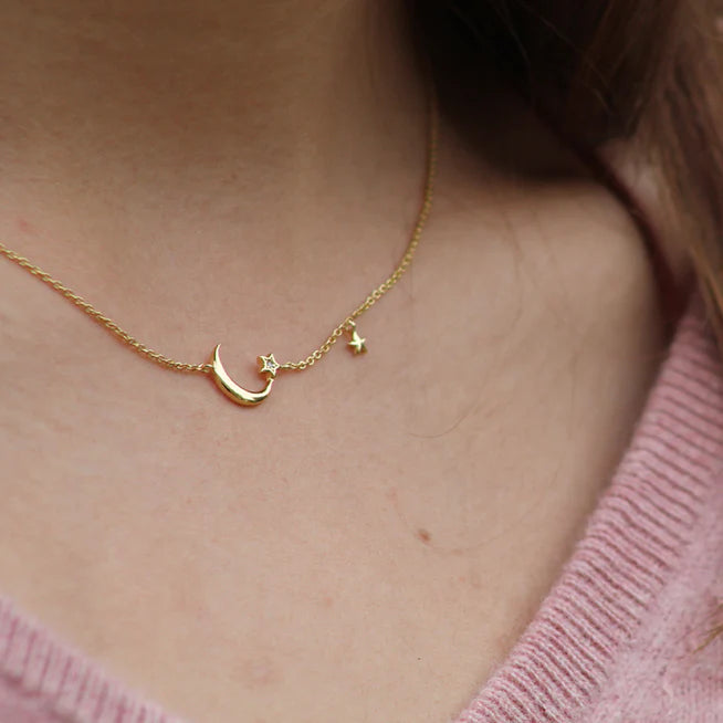 Moon + Pave Star Necklace G