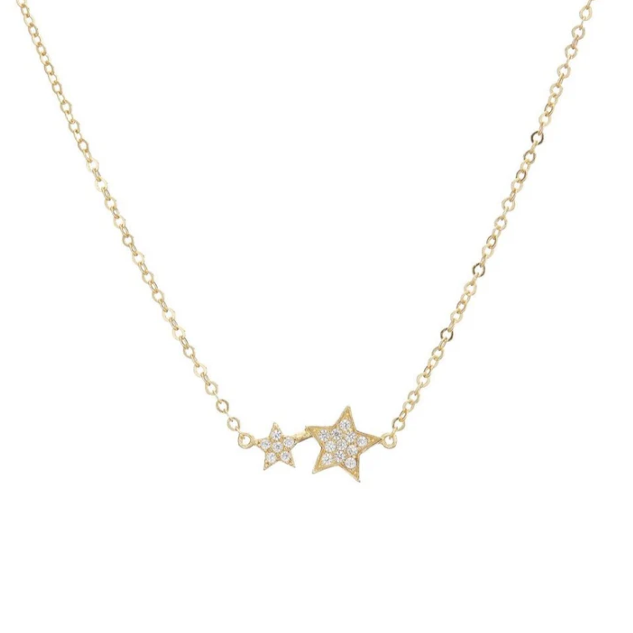 Pave 2 Star Necklace Gold
