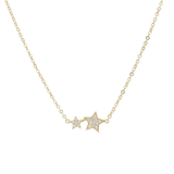 Pave 2 Star Necklace Gold