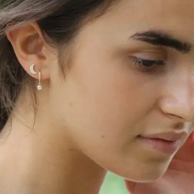 Pave Huggie with Crystal Drop Charm Gold