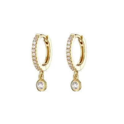 Pave Huggie with Crystal Drop Charm Gold