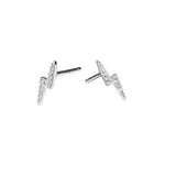 Pave Lightning Bolt Stud Silver Small