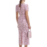 Pink Fine Lace Pearl Midi Dress