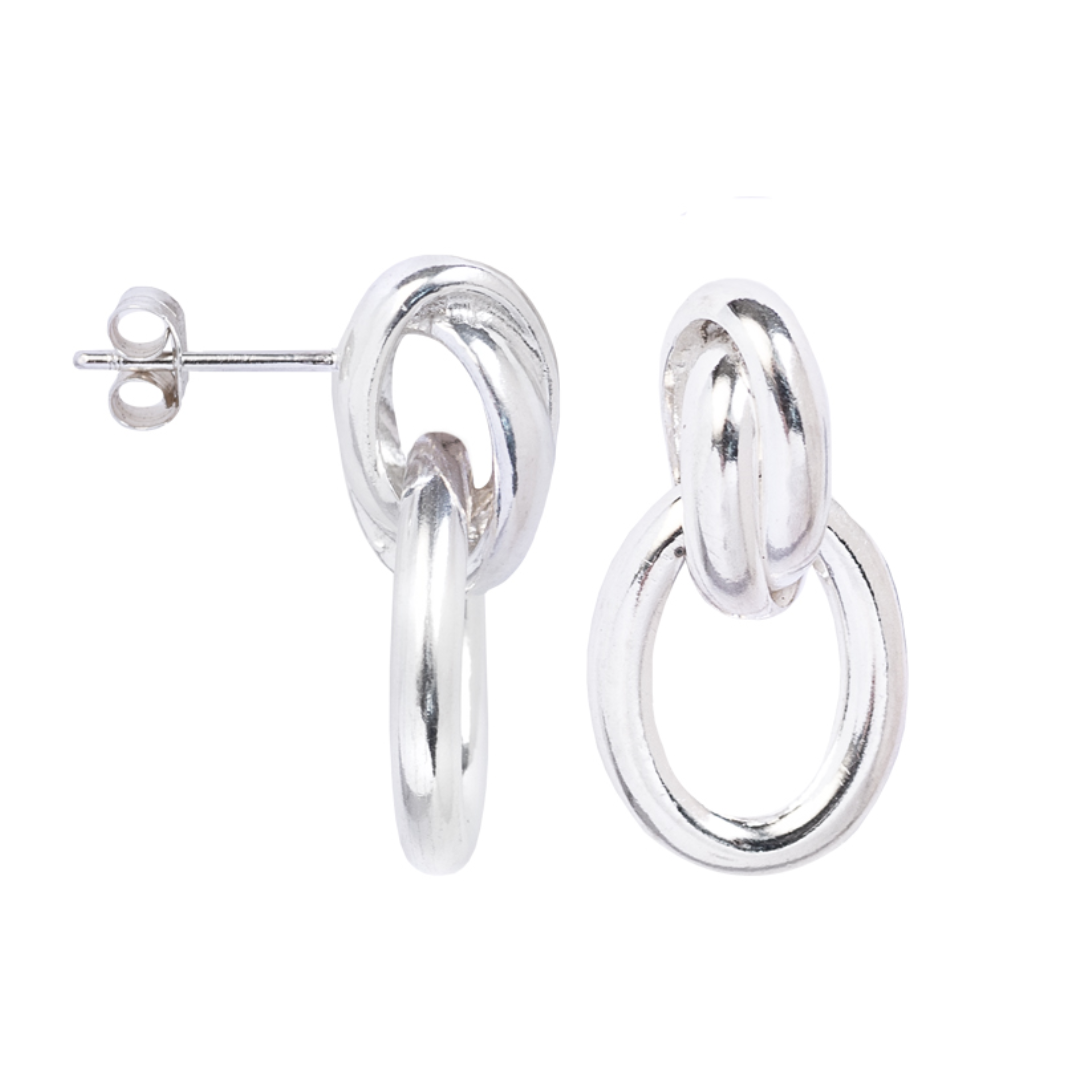 Silver Double Link Stud Earrings