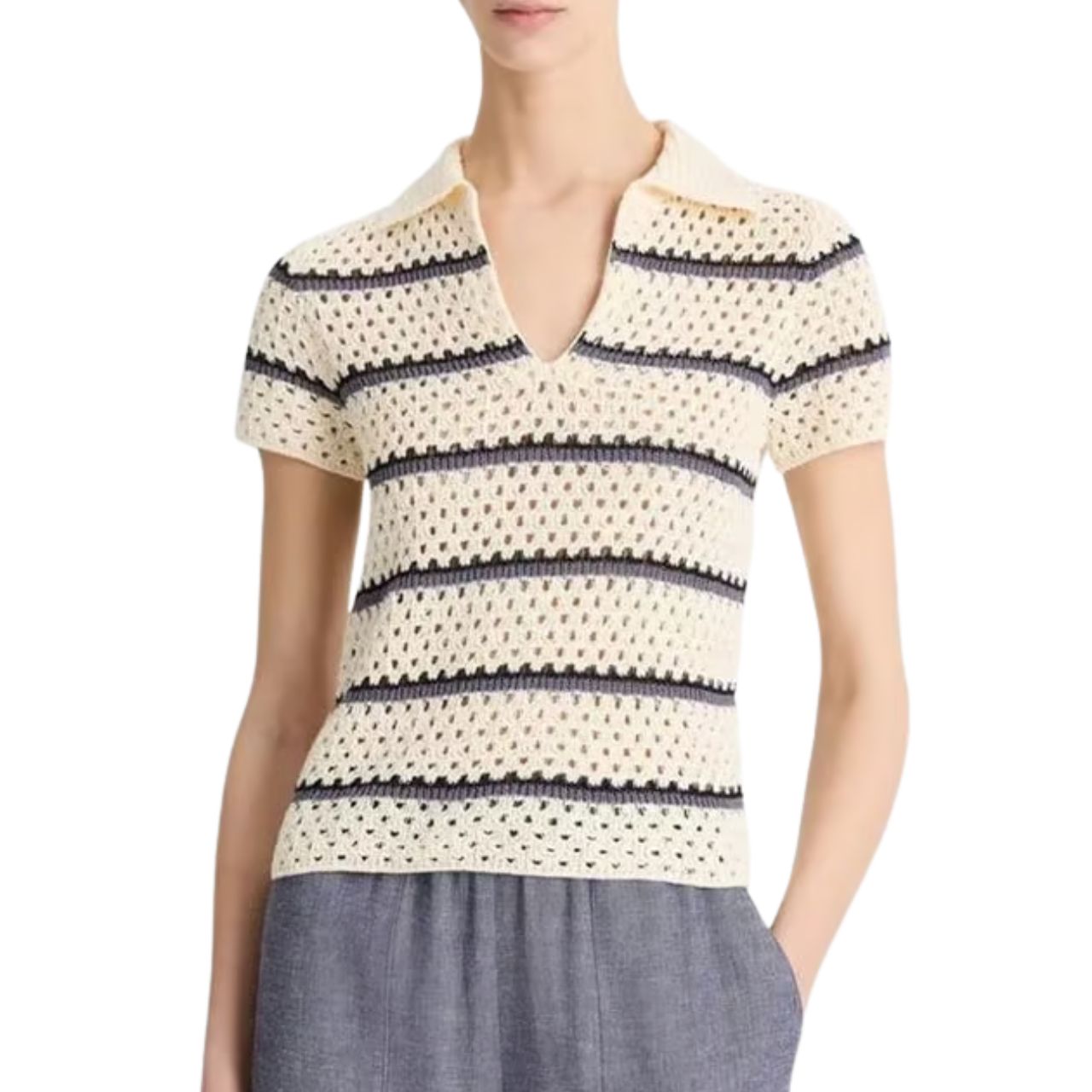Macrame Stripe Henley Off White