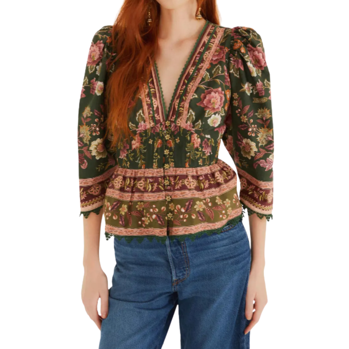 Flowering Garden Tree Blouse Green