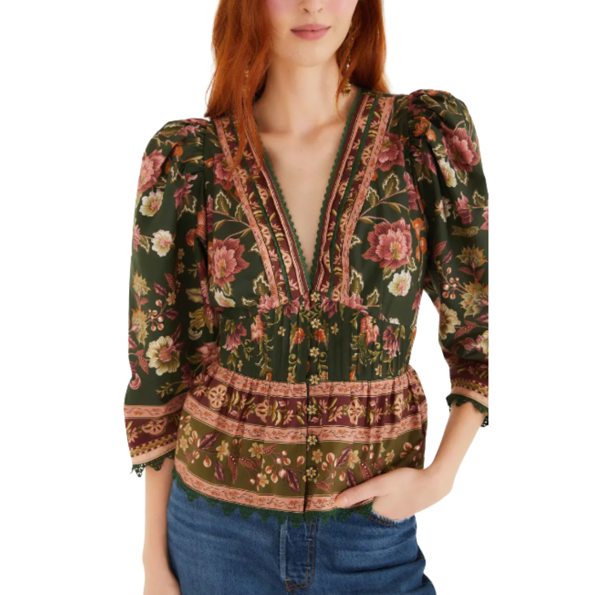 Flowering Garden Tree Blouse Green