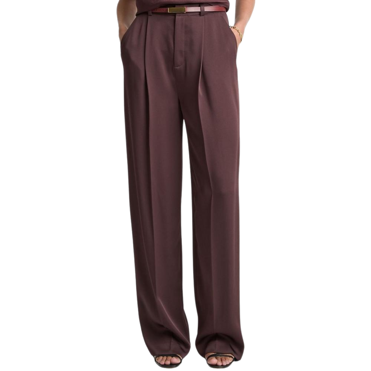 Mid Rise Wide Pleat Trouser Dark Fig