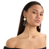 Black Enamel Gold Two Tiered Earrings