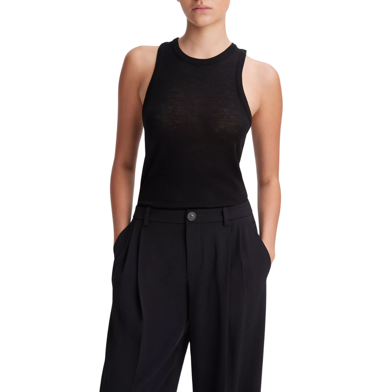 Drop Waist Pleated Crepe Trouser