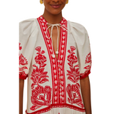 Boho Garden White/Red Midi Dress