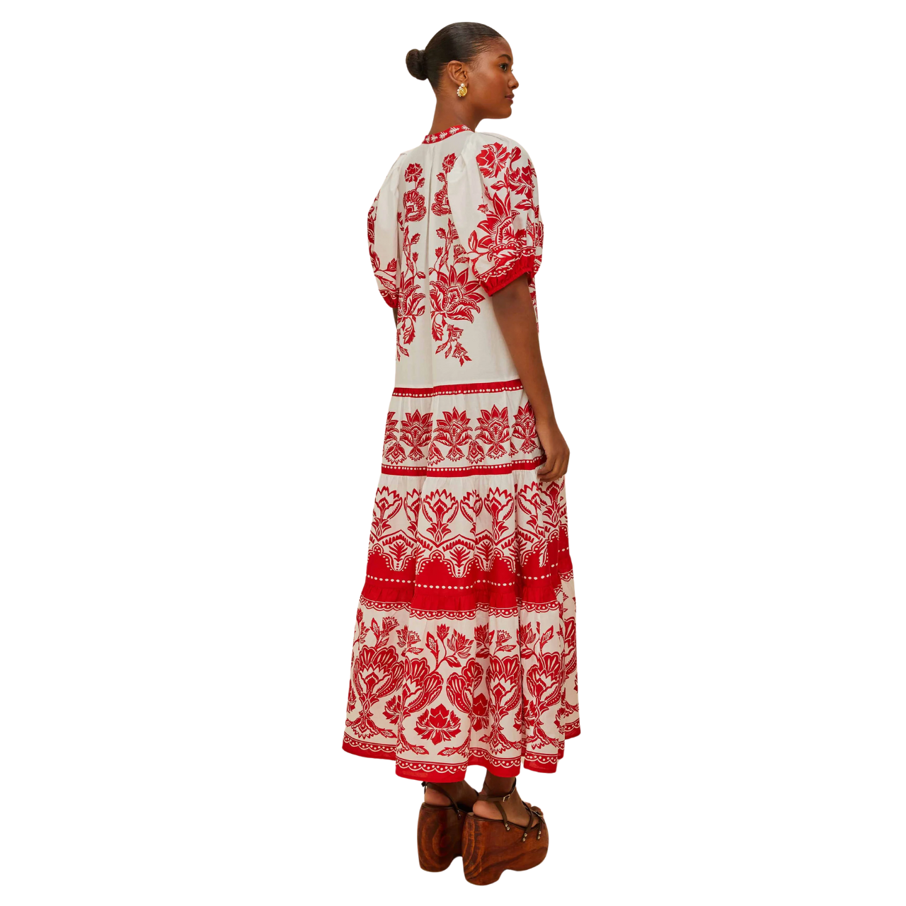 Boho Garden White/Red Midi Dress
