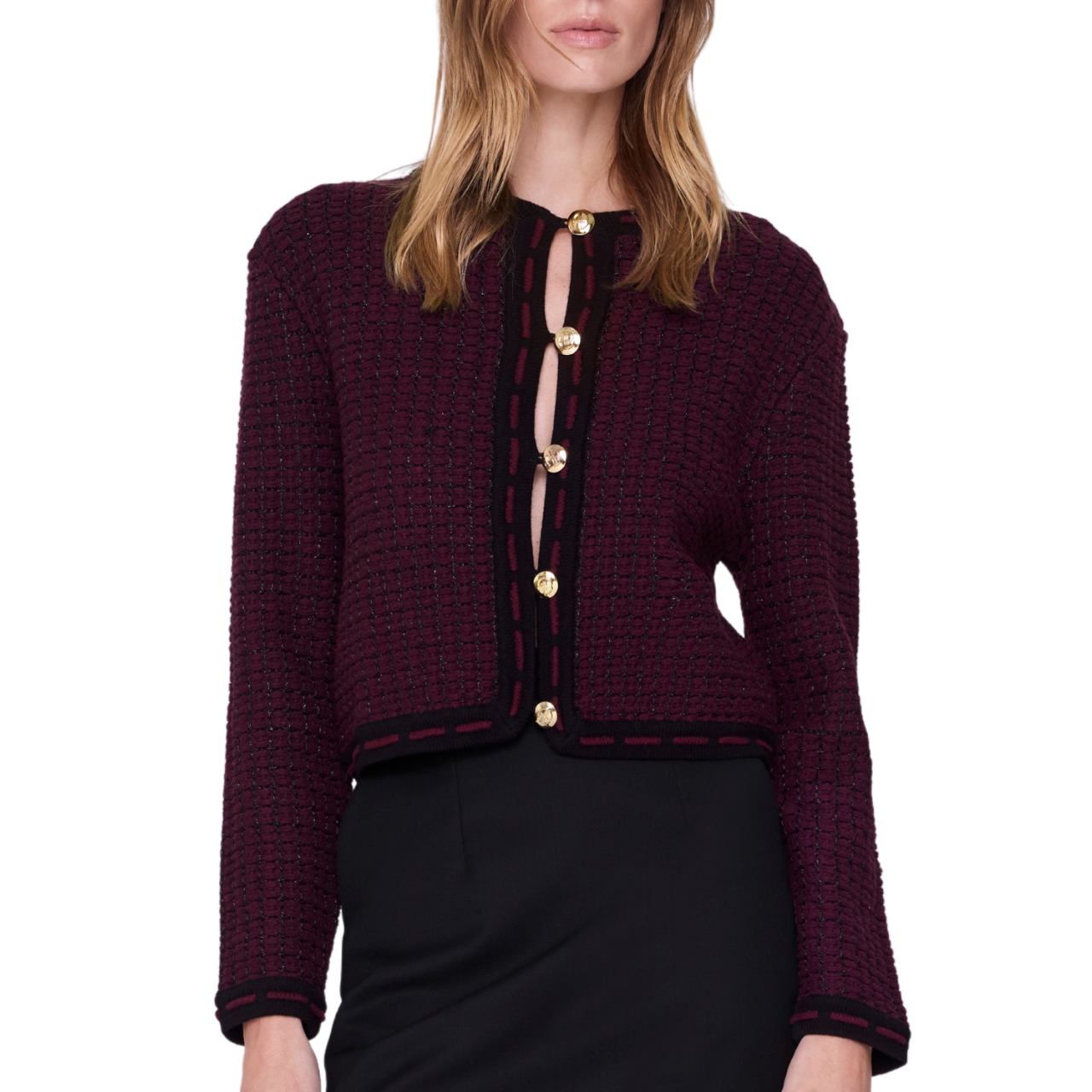Nora Tweed Cardi Burgundy