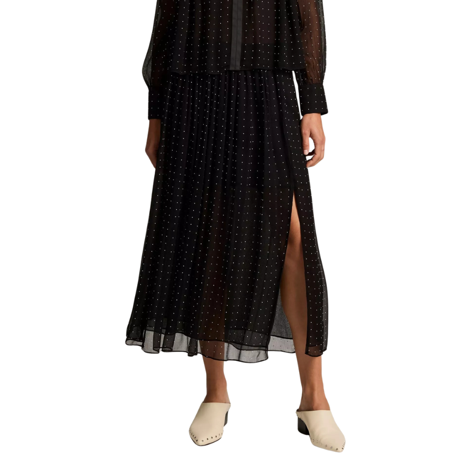 Heat Set Dot Gathered Skirt Black