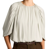Gathered Cape Bubble Blouse Cloud