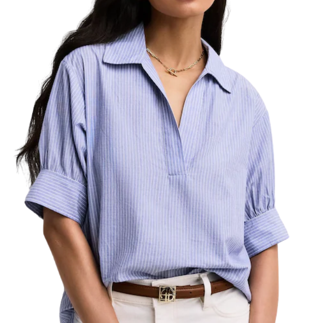 The Striped Popover Top Blue