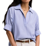 The Striped Popover Top Blue