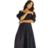 Ischia Navy Flock Dot Dress
