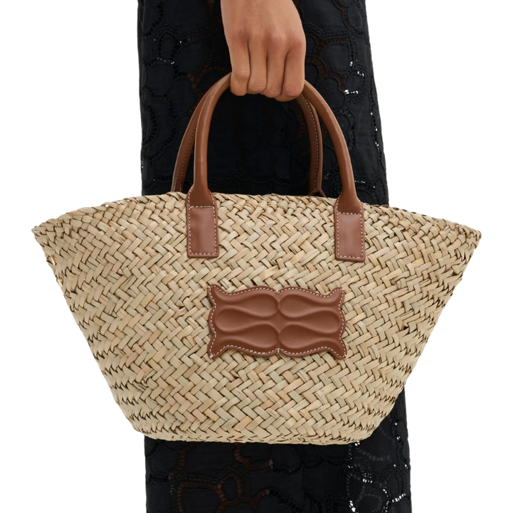 Small Monogram Straw Tote Cognac