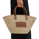 Small Monogram Straw Tote Cognac