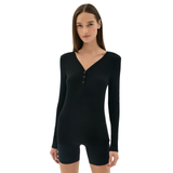 Louise Rib Henley LS Top Black