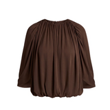 Gathered Cape Bubble Blouse Brown