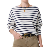 Boat Neck Slim Marine Stripe Long Sleeve T-Shirt
