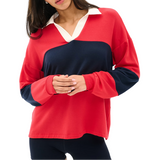 Katie Fleece Rugby Red Navy Stripe