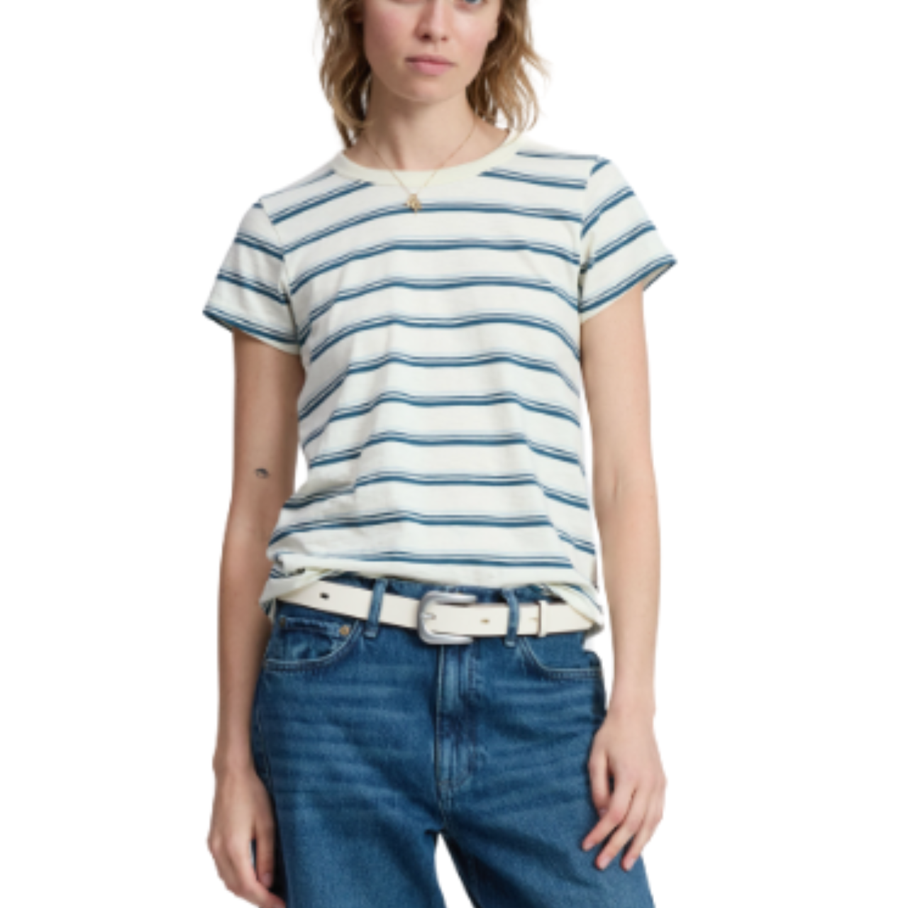 The Slub Stripe Tee Ivory Blue Stripe