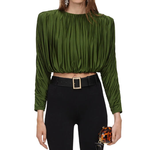 Olive Jersey Gathered Top