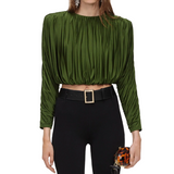 Olive Jersey Gathered Top