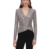 Grey Rhinestone Mesh Wrap Top
