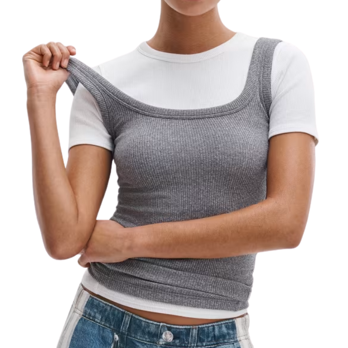 The Essential Rib Heather U Neck Tank Grey