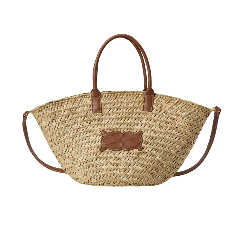 Large Monogram Straw Tote Cognac