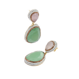 Pink Rose Quartz & Green Catseye Earrings