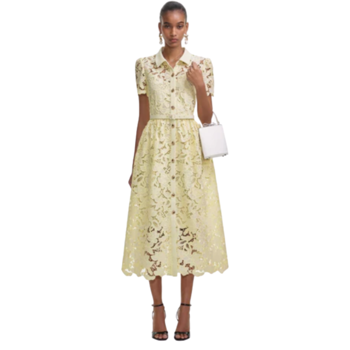 Yellow Lace Collared Midi Dress